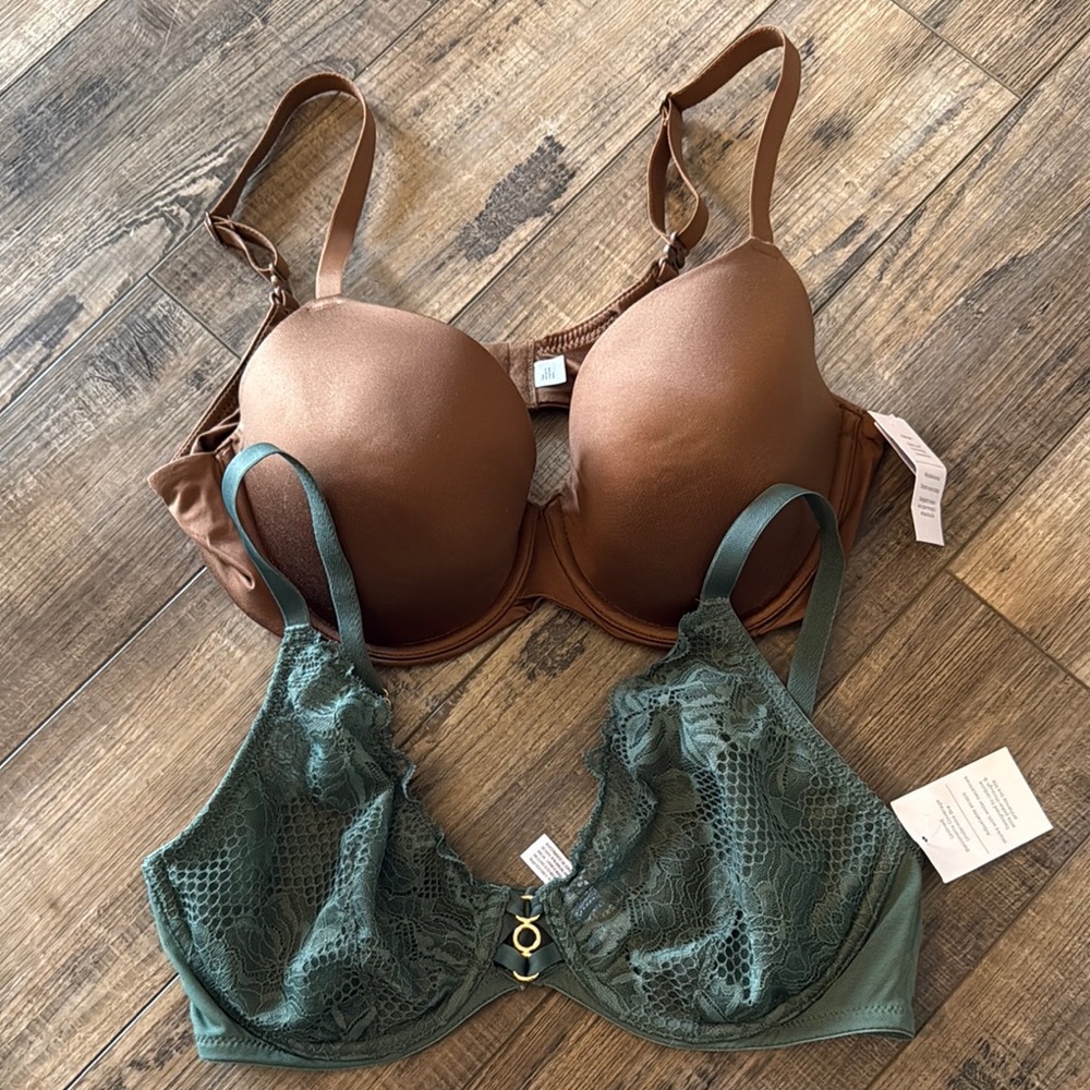 Elegant Brown and Green Lace Bras